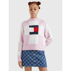 Tommy Jeans dámský růžovo-bílý svetr CHECKER FLAG - XS (0JW)