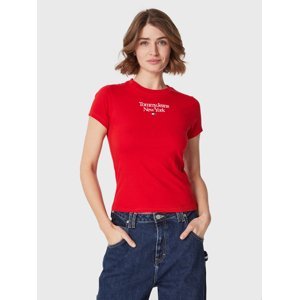 Tommy Jeans dámské červené tričko ESSENTIAL LOGO