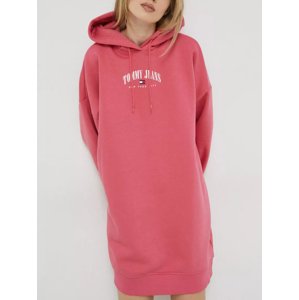 Tommy Jeans dámské růžové mikinové šaty ESSENTIAL LOGO 2 HOOD DRES - M (XI4)