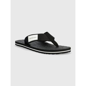 Calvin Klein pánské černé žabky BEACH SANDAL WOVEN PATCH - 44 (BDS)