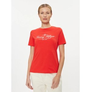 Tommy Hilfiger dámské červené tričko - S (SNE)