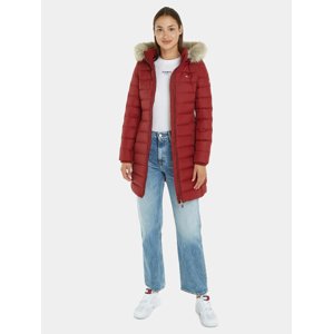 Tommy Jeans dámská vínová dlouhá bunda - XS (XJS)