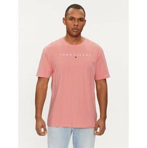Tommy Jeans pánské růžové tričko LINEAR - M (TIC)