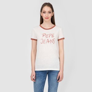 Pepe Jeans dámský béžový svetřík s krátkým rukávem Caitlin - M (178)