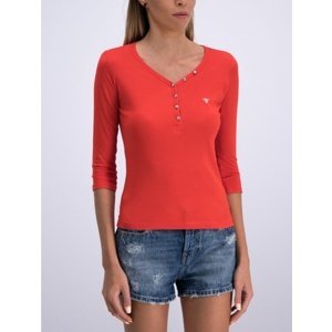 Guess dámské červené tričko do V s 3/4 rukávy - XS (FICR)
