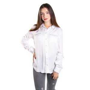 Guess dámská bílá košile se stříbrnými perličkami - S (TWHT)