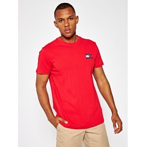 Tommy Jeans pánské červené tričko Badge - XXL (XNL)