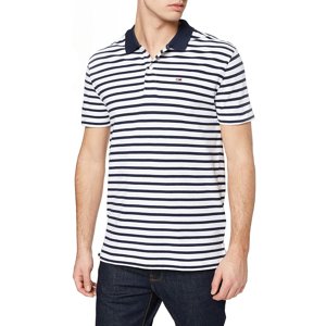 Tommy Hilfiger pánské bílomodré pruhované polo tričko - XL (0ZE)