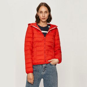 Tommy Jeans dámská červená prošívaná bunda s kapucí - L (XNL)