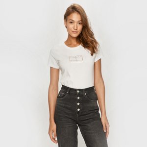 Tommy Jeans dámské bílé tričko Metallic - XS (YBR)