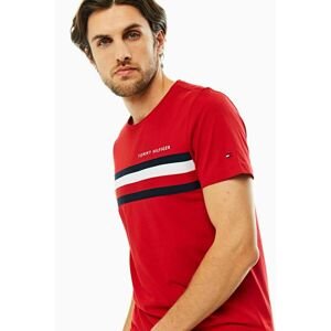 Tommy Hilfiger pánské červené tričko GLOBAL STRIPE - L (XLG)