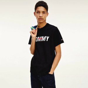 Tommy Jeans pánské černé tričko Layred grafic tee - S (BDS)