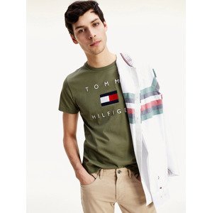 Tommy Hilfiger pánské khaki zelené triko - L (MSH)