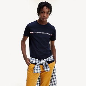 Tommy Hilfiger pánské tmavě modré tričko Mini Stripe - L (DW5)