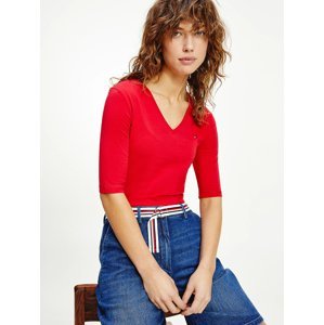 Tommy Hilfiger dámské červené tričko - XS (XLG)
