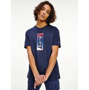 Tommy Jeans pánské tmavě modré triko VERTICAL FRONT LOGO BOX - S (YBR)