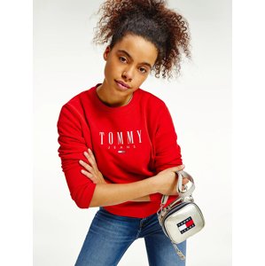 Tommy Jeans dámská červená mikina REGULAR ESSENTIAL LOGO - S (XNL)