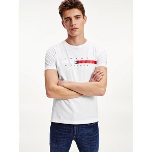 Tommy Hilfiger pánské bílé triko Global Stripe Chest - XL (YBR)