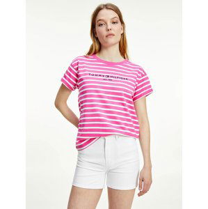 Tommy Hilfiger dámské růžové pruhované tričko - L (0D1)