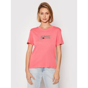 Tommy Jeans dámské růžové tričko Metallic