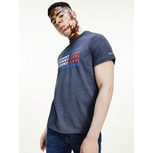 Tommy Jeans pánské tmavě modré triko TEXT FLAG - XL (C87)