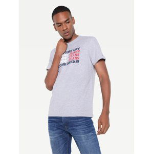 Tommy Jeans pánské šedé triko TEXT FLAG - XXL (P01)