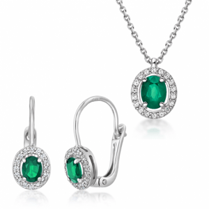 SOFIA zlatý set náhrdelník a náušnice se smaragdem GEMBO32030-25+GEMCS30209-33