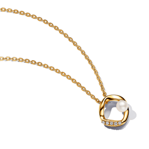 PANDORA pozlacený náhrdelník s perlou a zirkony 363303C01