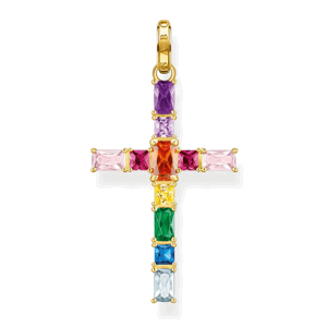 THOMAS SABO přívěsek Cross colourful stones pavé gold PE939-996-7