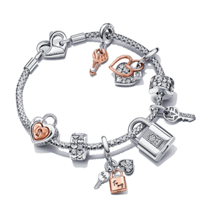 PANDORA náramek Padlock and key 592453C00+782510C00+780087C01+2x792235C01+790088C01+782506C01+782505C00