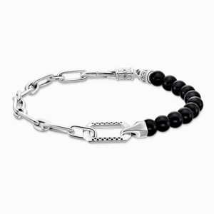 THOMAS SABO náramek Black onyx and chain links A2088-507-11