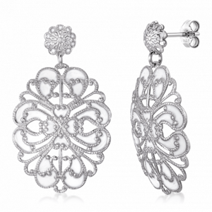 SOFIA vitrážové stříbrné náušnice s ornamentálním vzorem SCOR8WHITE