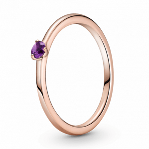 PANDORA pozlacený prsten Solitér s fialovým křišťálem 189259C06