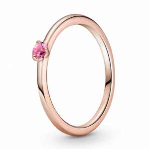 PANDORA pozlacený prsten Solitér s růžovým křišťálem 189259C03