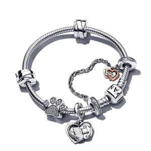 PANDORA náramek Cats and srdce 590702HV+2x799502C00+791714CZ+799546C01+789541C01-05