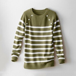 Blancheporte Pruhovaný pulovr s knoflíky khaki/režná 34/36
