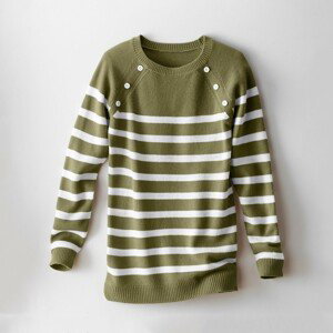 Blancheporte Pruhovaný pulovr s knoflíky khaki/režná 54