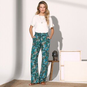 Blancheporte Široké kalhoty s potiskem květin zelená/béžová 42