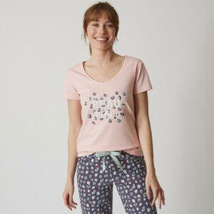 Blancheporte Pyžamové tričko s krátkými rukávy a středovým potiskem "Beautiful" růžová 50
