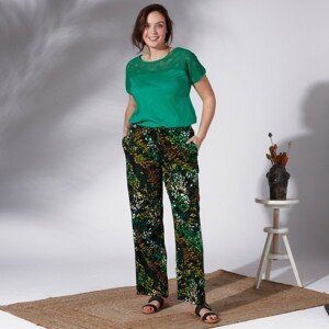 Blancheporte Široké kalhoty s potiskem listů černá/smaragdová 50