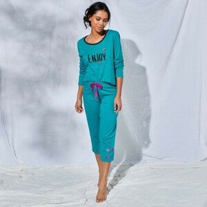 Blancheporte 3/4 pyžamové kalhoty s potiskem "Enjoy" smaragdová 50