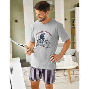 Blancheporte Pyžamo se šortkami a krátkými rukávy, cyklistický motiv šedý melír/bordó 97/106 (L)