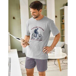Blancheporte Pyžamo se šortkami a krátkými rukávy, cyklistický motiv šedý melír/bordó 107/116 (XL)