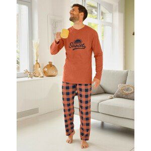 Blancheporte Kostkované bavlněné pyžamo s dlouhými rukávy a kalhotami meruňková 137/146 (4XL)