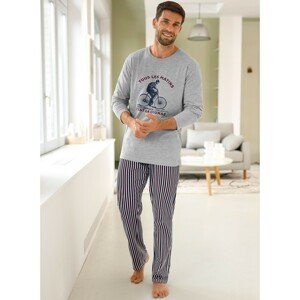 Blancheporte Pyžamo s kalhotami a dlouhými rukávy, cyklistický motiv šedý melír/bordó 107/116 (XL)