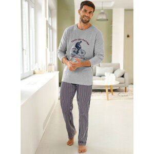 Blancheporte Pyžamo s kalhotami a dlouhými rukávy, cyklistický motiv šedý melír/bordó 137/146 (4XL)