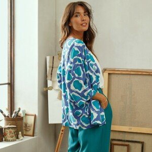 Blancheporte Kimono se 3/4 rukávy z kolekce Odette Lepeltier modrá/zelená 42