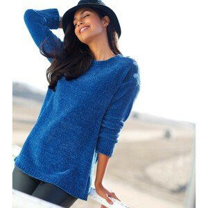 Blancheporte Žinylkový pulovr s knoflíkovým zdobením tmavě modrá 52