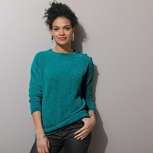 Blancheporte Žinylkový pulovr s knoflíkovým zdobením zelená 34/36
