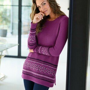Blancheporte Tunikový pulovr se žakárovým vzorem švestková 50